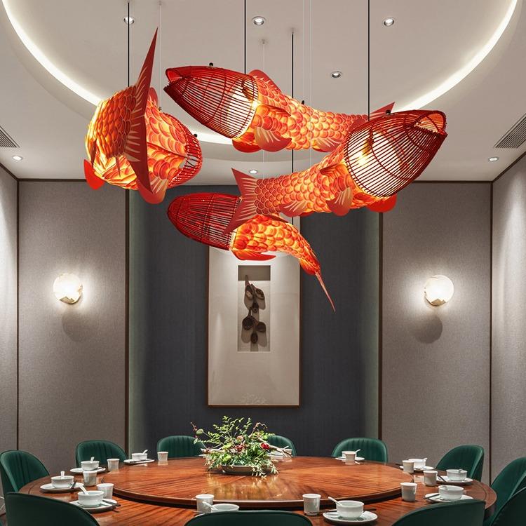鱼灯吊灯中式酒店餐厅包厢饭店火锅店装饰灯创意个性鱼形餐饮灯具