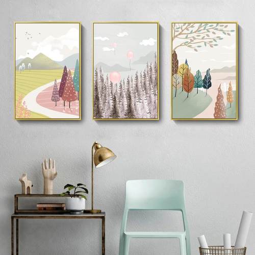装饰画客厅北欧卡通抽象风景客厅餐厅壁画公寓民宿家装挂画内框画
