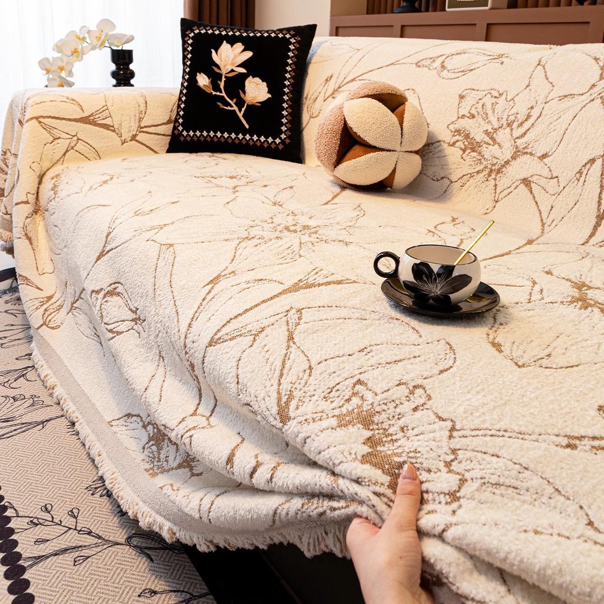 毛毛纱沙发盖布秋冬沙发垫新款沙发巾一整张全包沙发套罩沙发毯子