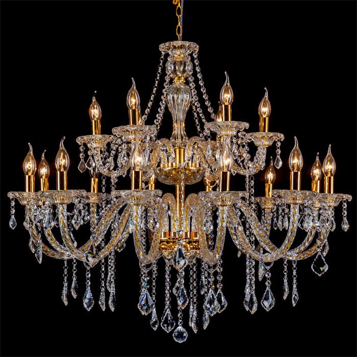 12+6双层金色水晶吊灯18头螺纹蜡烛灯适合客厅餐吊楼梯灯酒店大堂