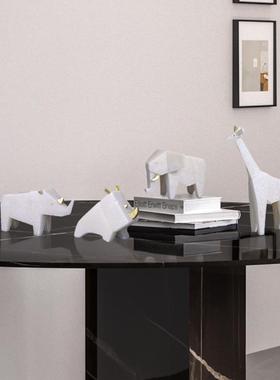 切面大象犀牛长颈鹿树脂石英砂可爱桌面装饰摆件儿童房书房工艺品