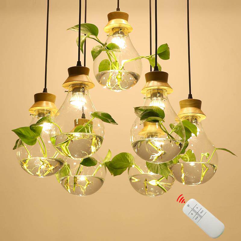 现代创意吧台餐厅玻璃水养植物鱼缸吊灯田园小清新床头个性吊灯