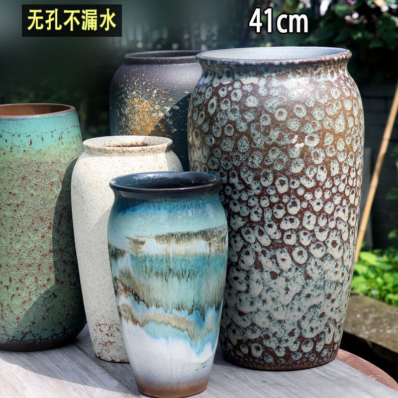 无孔水养花盆富贵竹o水培器皿鲜花插花瓶高款龙柳花盆复古摆件花