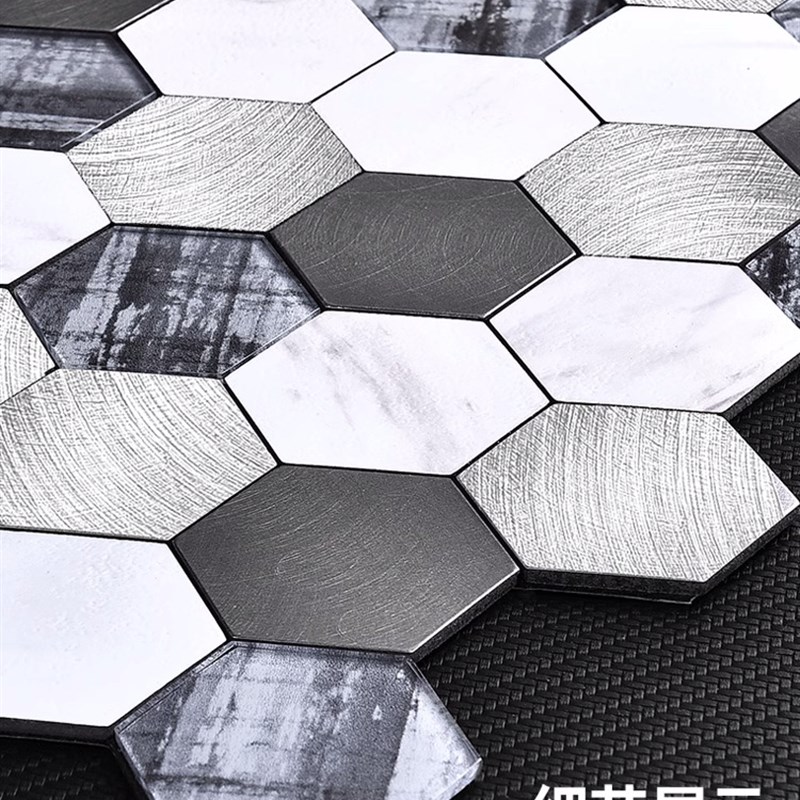 六边形蜂窝玻璃墙贴马赛q克电视背景墙瓷砖自粘吧台厨房卫生间六