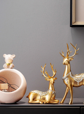 招财福鹿元d宝熊摆件一对入户客厅博古架隔断玄关放钥匙收纳装饰