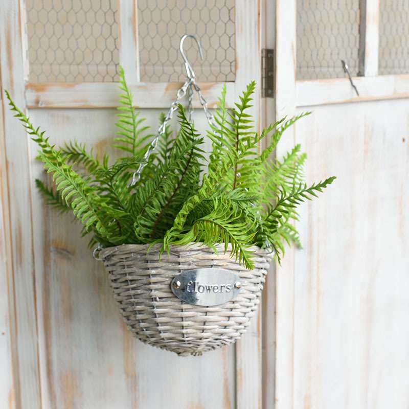 藤编花盆花器壁挂花篮柳编田园挂壁户外手工挂墙摆件中灰色吊篮挂