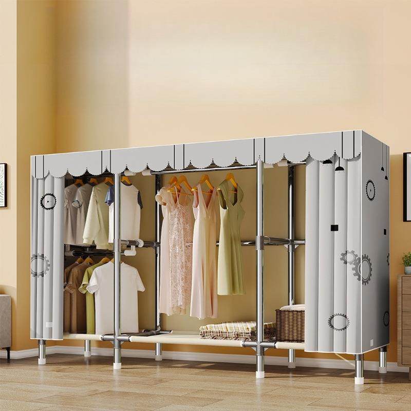 简易衣柜布衣柜卧室家用出租房全挂柜子结实耐用钢架收纳衣橱衣架