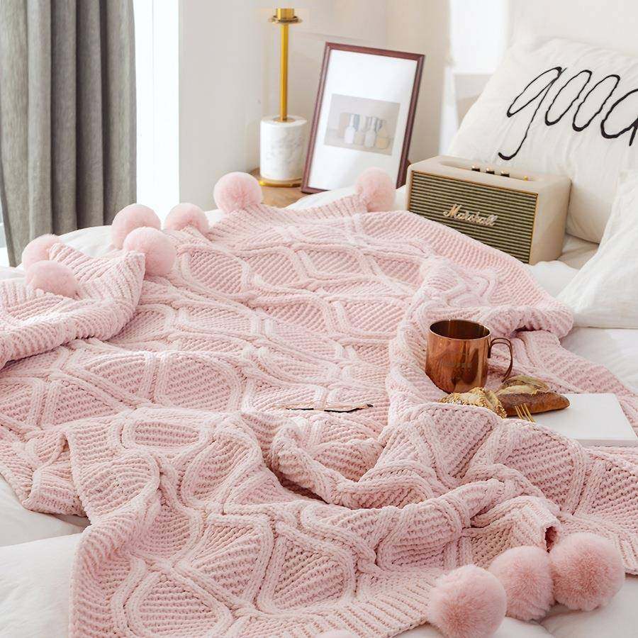 加厚雪尼尔毛球盖毯针织毯子粗毛线编织床尾毯搭巾装饰沙发毯毛毯,床上用品,休闲毯/毛毯/绒毯,淘宝优惠券,粉丝福利购,淘宝优惠卷