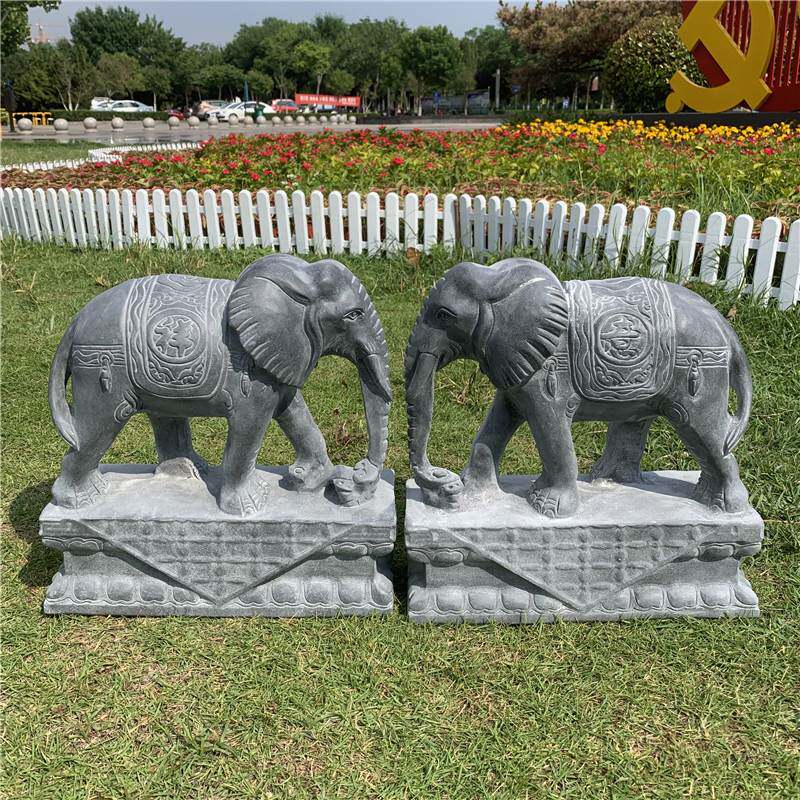石雕大象一对青石象摆件石材雕刻酒店家门口石头精雕石象厂家直销