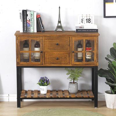 美式简约实木斗柜轻奢玻璃酒柜餐桌边柜客厅靠墙带门收纳柜储物柜