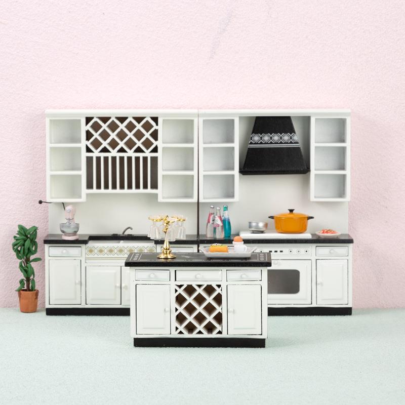 dollhouse娃娃屋配件现代厨房柜子三件套迷你厨房过家家微缩家具