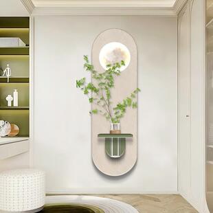 玄关装饰画客厅走廊过道挂画立体水培绿植壁灯壁画实木雕刻