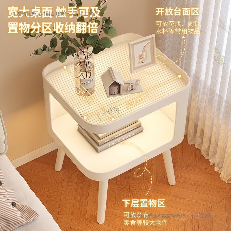 床头柜家用卧室收纳储物柜一体夹缝窄边铁艺奶油风置物架2025新款图片