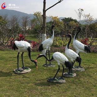 仿真仙鹤摆件大型雕塑玻璃钢动物丹顶鹤户外园林花园假山水池造景