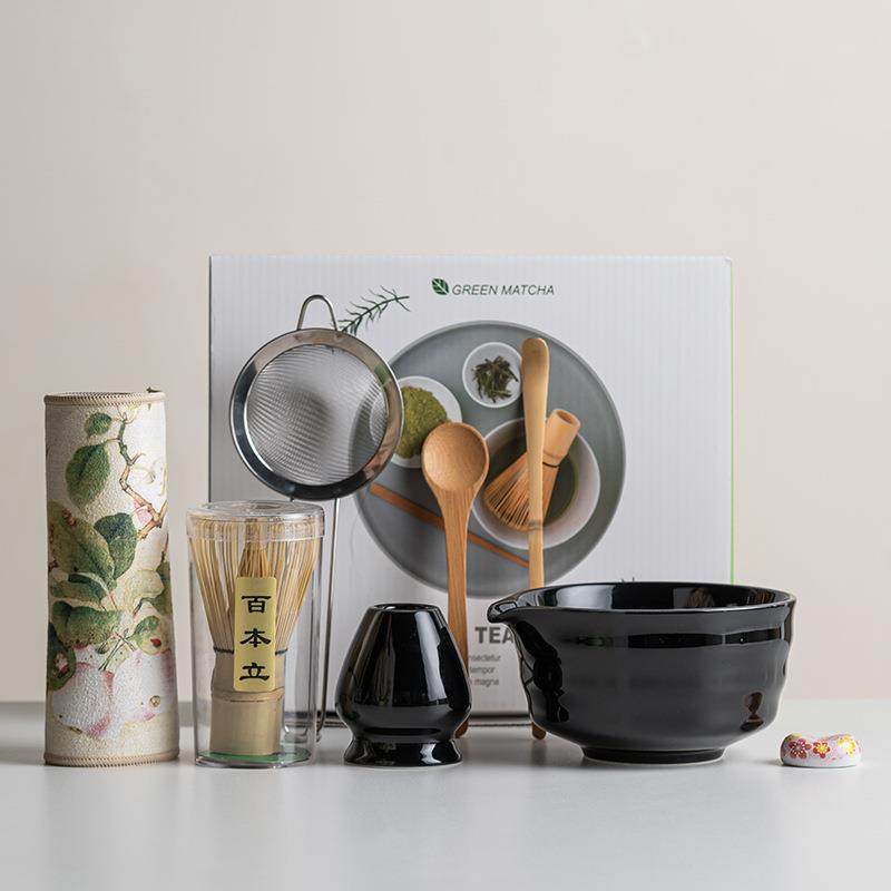 窑变黑抹茶碗套组点茶器陶瓷抹茶碗百本立茶筅立抹茶粉搅拌器