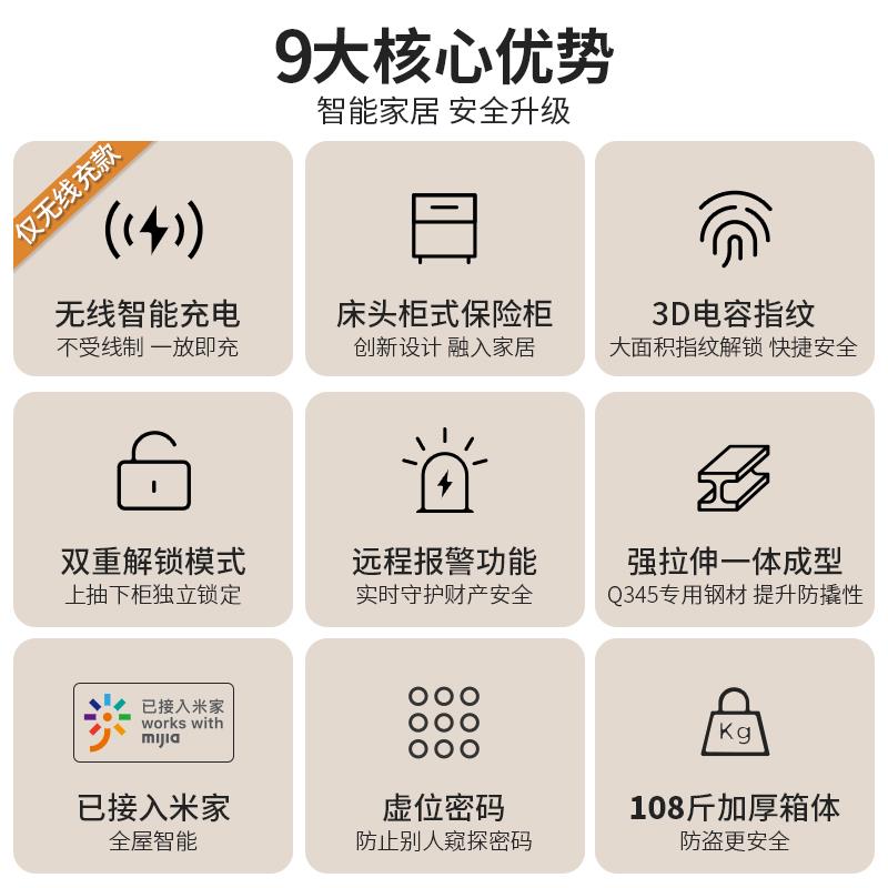 QGSO卡唛crmcr床头柜保险箱一体柜保险柜家用2025新款防盗支持米