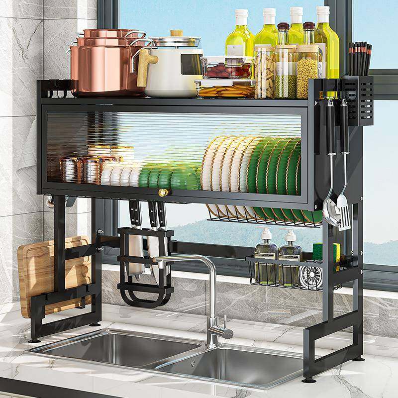 厨房水槽台面上方置物架带柜门防尘放碗盘多功能水池沥水橱柜,厨房/烹饪用具,抹布架/厨房清洁收纳架,淘宝优惠券,粉丝福利购,淘宝优惠卷