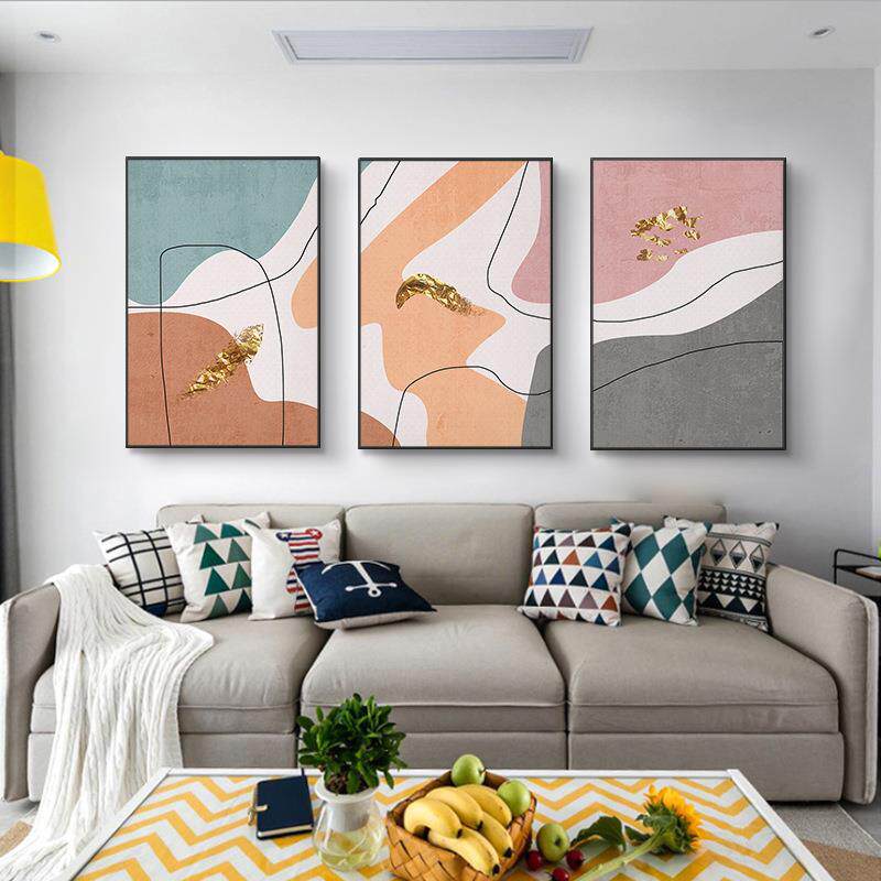 亚马逊跨境轻薄打印三联画多彩抽象帆布有框装饰画Framedwallart