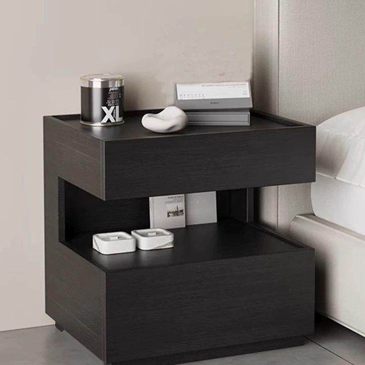 意式极简黑色床头柜悬浮式床边柜现代简约卧室床头柜
