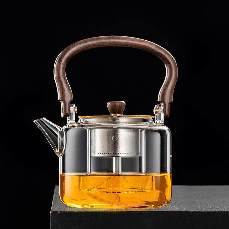 世器钛漏蒸煮一体耐热玻璃蒸茶壶钛提梁烧水壶煮茶器电陶炉家用壶
