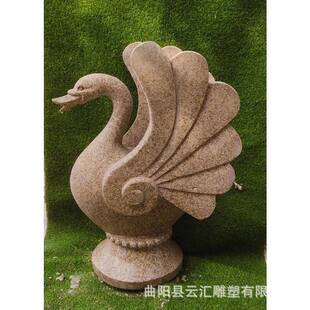 石雕天鹅雕塑花岗岩仿真吐水天鹅户外园林景观水景雕塑喷水池摆件