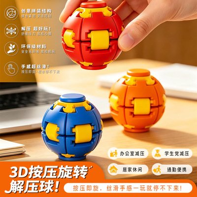跨境爆款3D按压旋转解压球桌面指