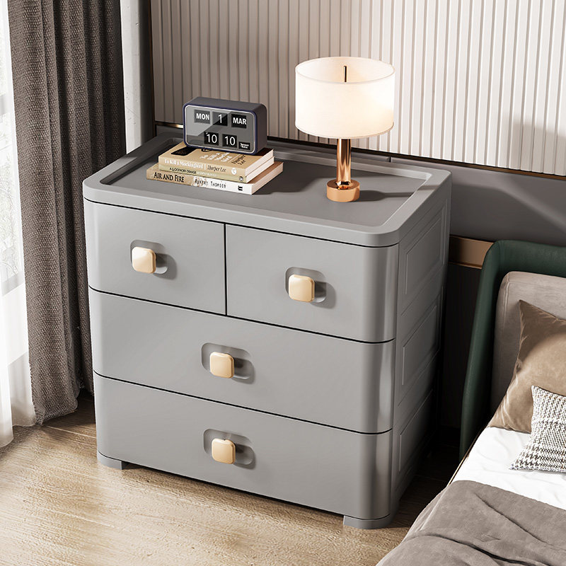仿木抽屉式收纳柜储物柜加厚简欧置物柜整理箱多层塑料家用床头柜