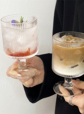 ins高颜值竖条纹高脚杯果汁杯饮料杯咖啡杯冰淇淋杯红酒杯果酒杯