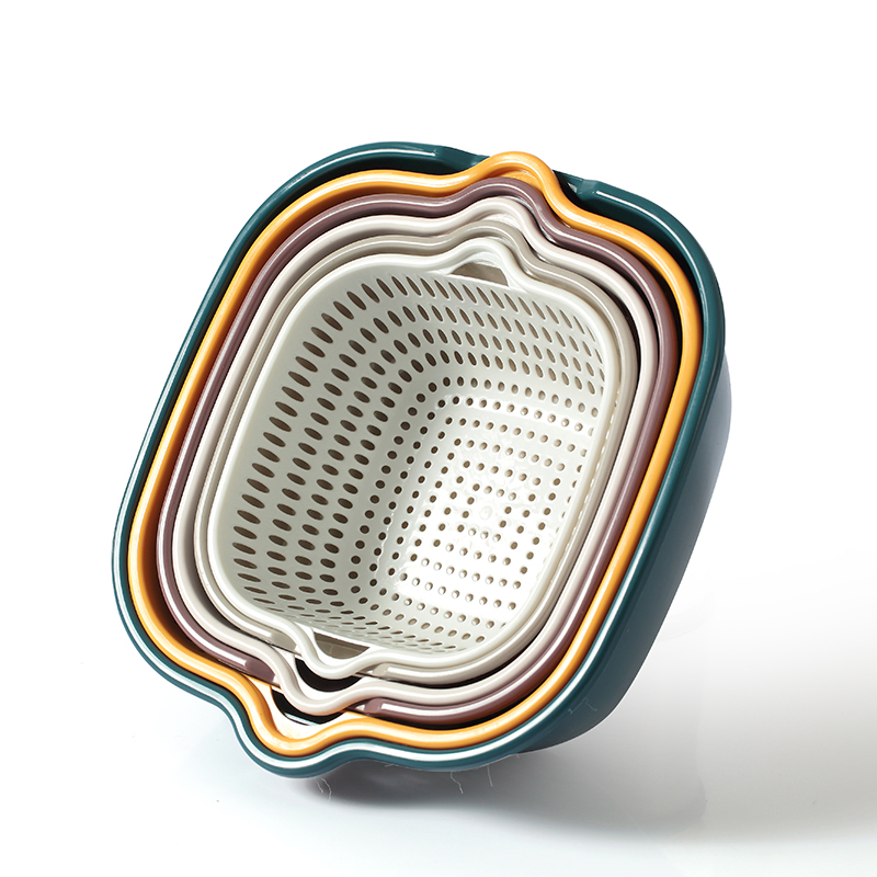 新款双层洗菜盆沥水篮厨房水果盘六件套客厅茶几家用淘菜盆菜篮子