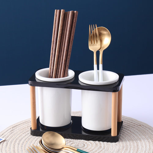 筷篓陶瓷筷子筒置物架 沥水厨房放勺子的收纳盒桶平放筷子笼家用