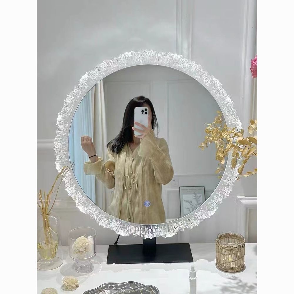 高颜值网红化妆镜亚克力带灯梳妆镜三色变光异形镜梳妆台镜发光镜