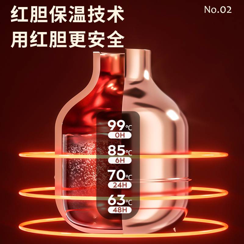 大容量家用保温壶玻璃内胆红胆保暖泡茶壶智能显温热水壶暖瓶2升