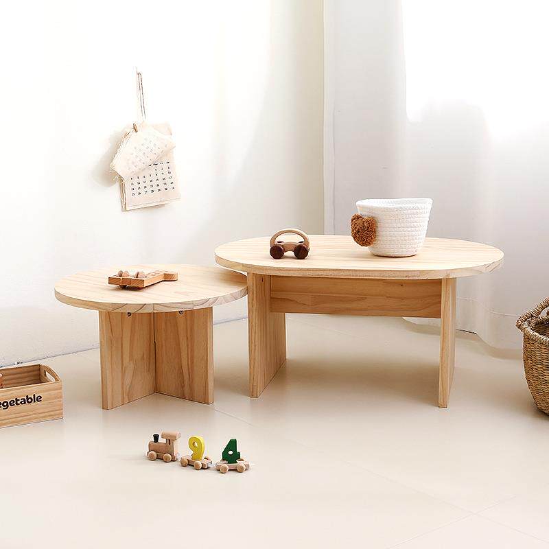可坐儿童学习小圆桌实木宝宝手工玩具桌家用地毯桌早教简易椭圆桌