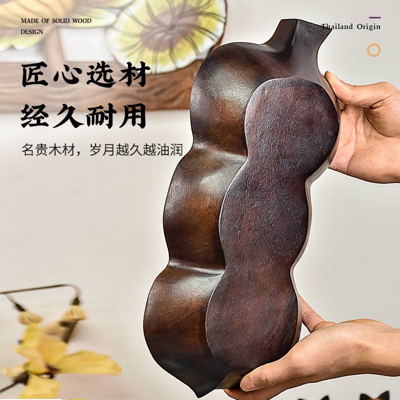 泰国实木手工分格干果盘木质东南亚风格实木花生瓜子盘创意水果盘