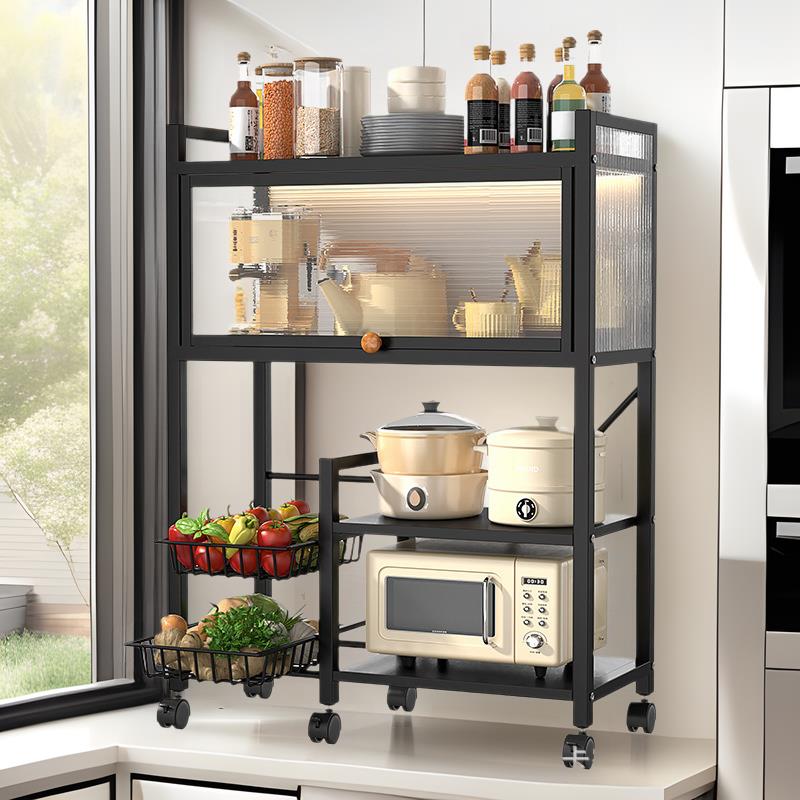 厨房防尘带门微波炉烤箱置物架大容量多层抽屉式收纳架储物