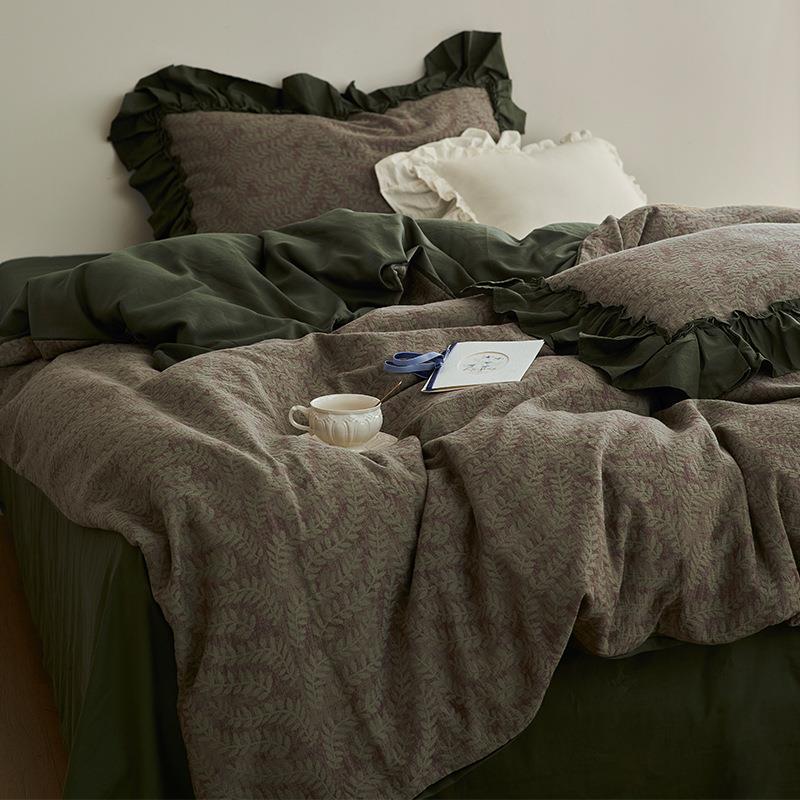 法式复古风丨双层纱布四件套纯棉全棉床单被罩荷叶边2025新款床品