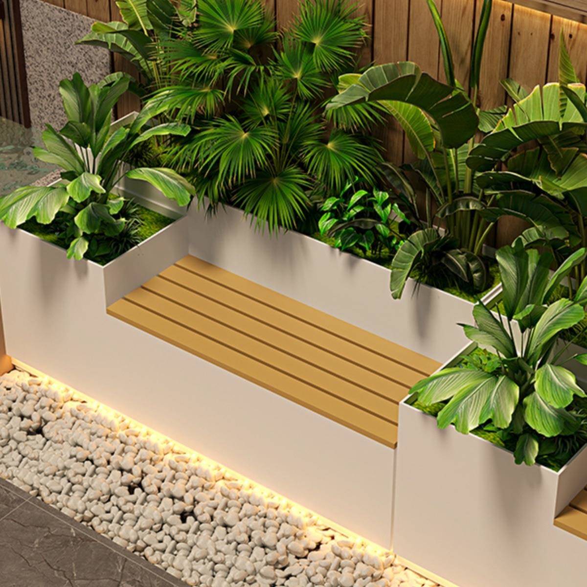 户外铁艺不锈钢坐凳花箱组合创意可商业休闲等候椅市政路花槽