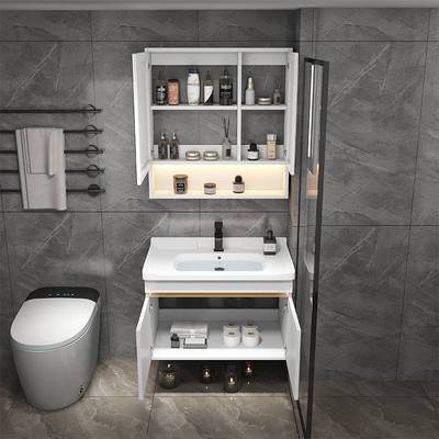 卫生间浴室柜组合小户型60cm陶瓷一体洗漱灰台色实木50洗手洗脸盆