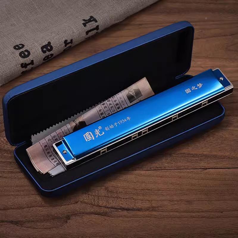 上海国TUQ光口琴专业比级赛门吹奏乐器24孔复音C调黑入色梦国口光