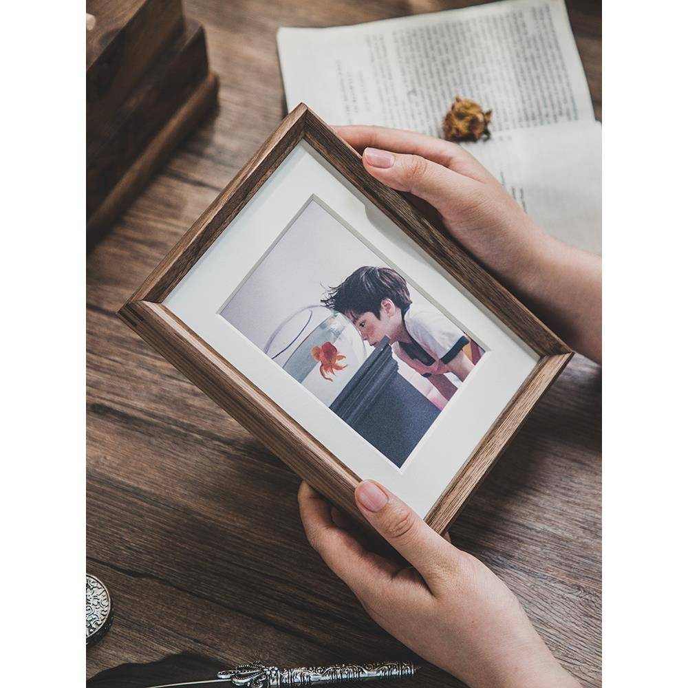 实木质黑胡桃相框摆台6寸洗照片做成相框摆台照片挂墙相框