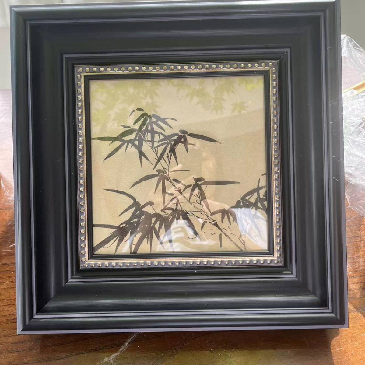 新中式客厅装饰画法式混搭墨竹国风壁画玄关书房黑色方形小框挂画图片