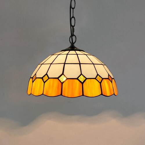 欧琈蒂凡尼简约地中海彩色玻璃复古餐厅卧室桔色吊灯30CM灯具