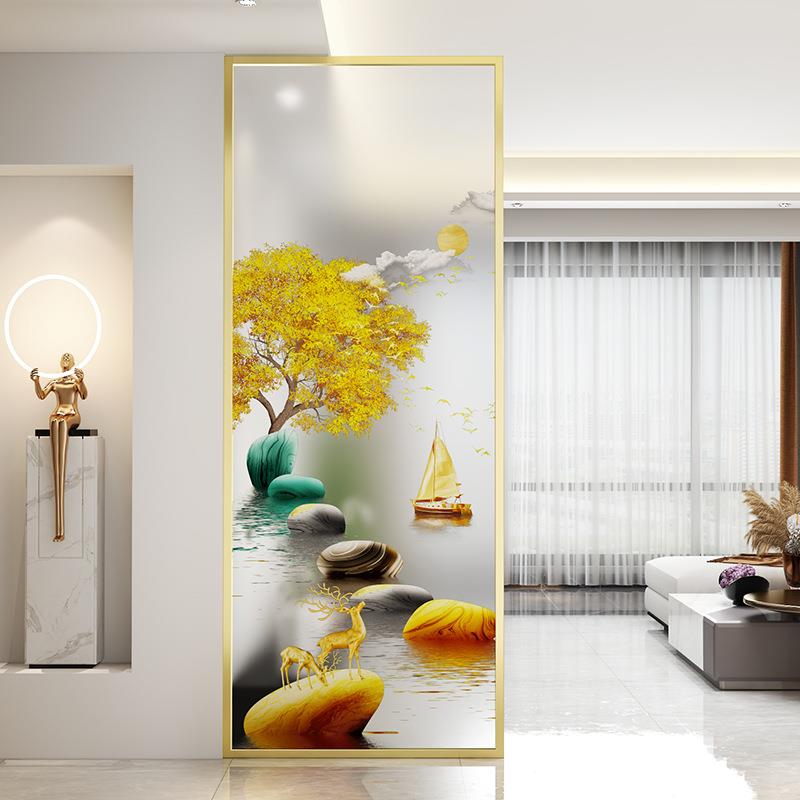 现代简约艺术玻璃屏风铁艺不锈钢隔断墙客厅入户玄关遮挡装饰家用