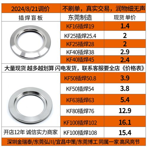 KF内焊法兰开孔盲板插焊 KF16 25 40 50 63 80 160不锈钢法兰环