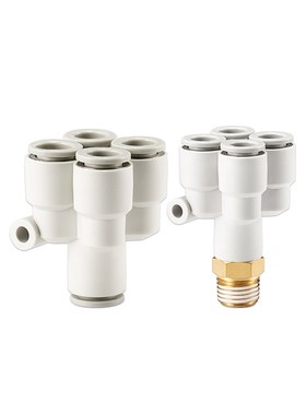 PU气管Y型五通接头KQ2UD04-0608-01S10-12气动快速快插一转四变径