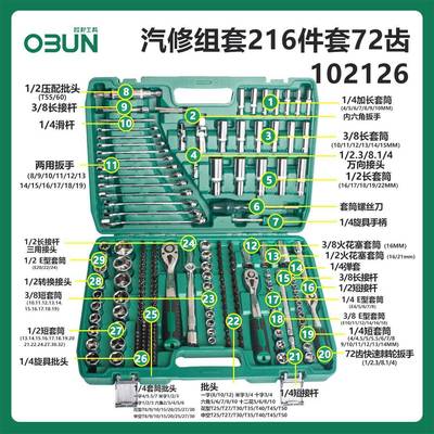 DGR216汽修具套装套筒扳手棘轮汽车维箱修工组合修车工具多功小能