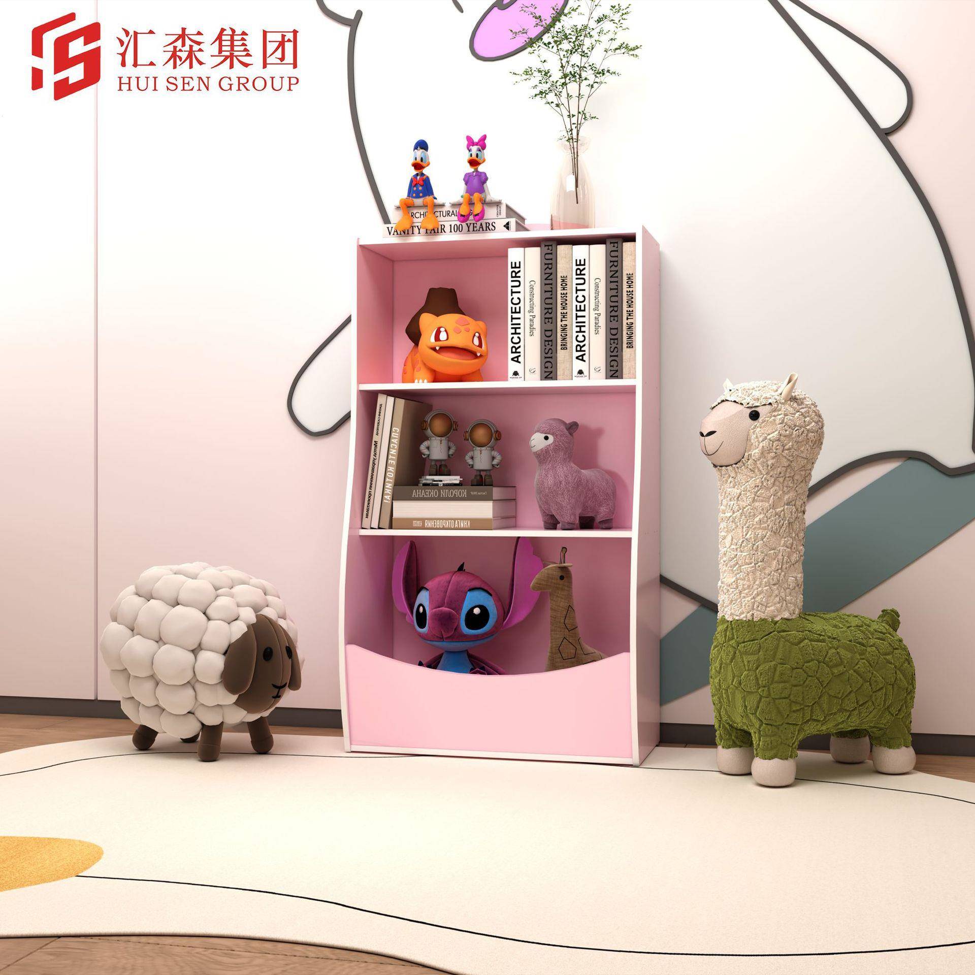 童层书架学KNN生柜子玩具收儿纳架物客厅落地组合三置架小型简约