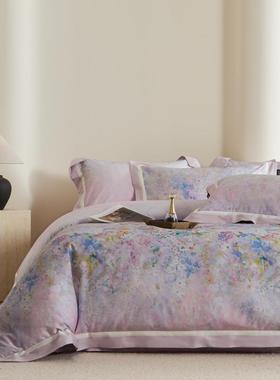 美棉式轻奢长绒四件套数码印花端双拼边全棉纯HS棉高床上用品床单