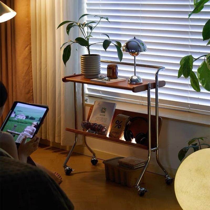 古无品牌/可移动小推客车木沙发边中几厅茶几床头置物架复古实书