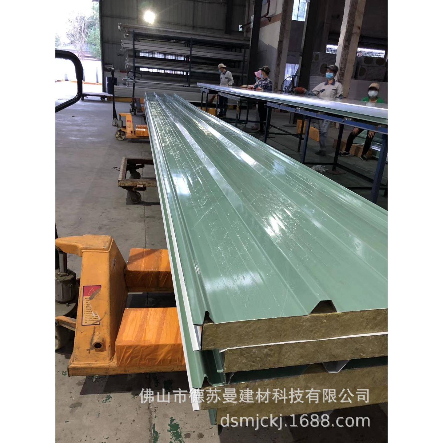 广东厂家直彩908钢销温夹芯板荷叶绿泡沫夹芯瓦钢结构屋面保瓦楞